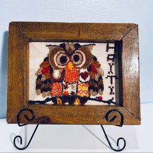 Vintage Owl Stitched Wood Frame Cutest Ever